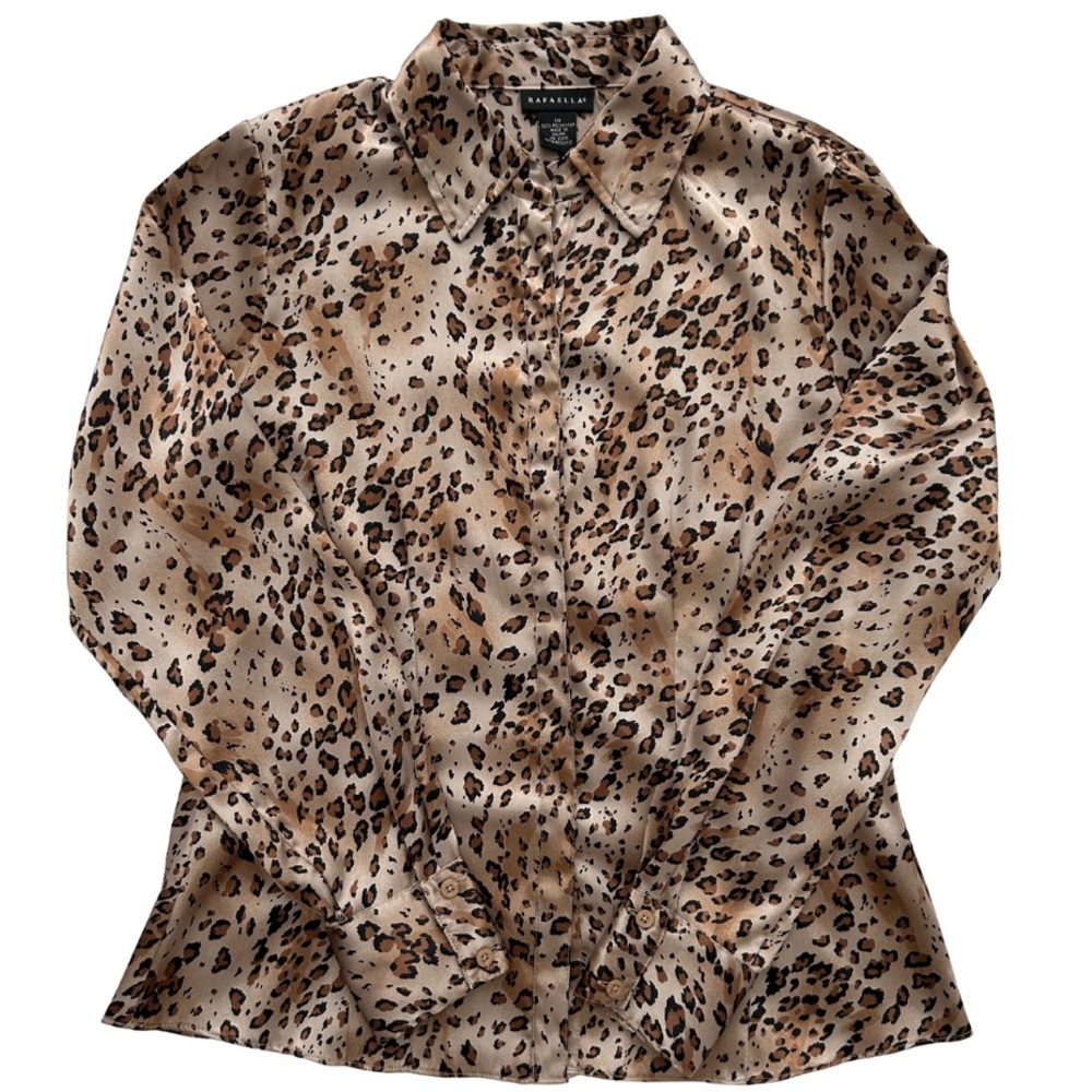 Rafaella silky leopard print button down blouse- Size 10